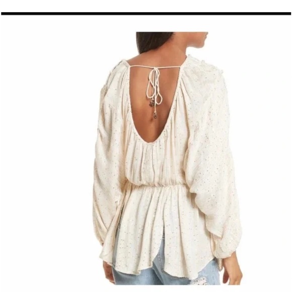Free People Little Shine Ivory Sequined Tunic size Large - Picture 2 of 16